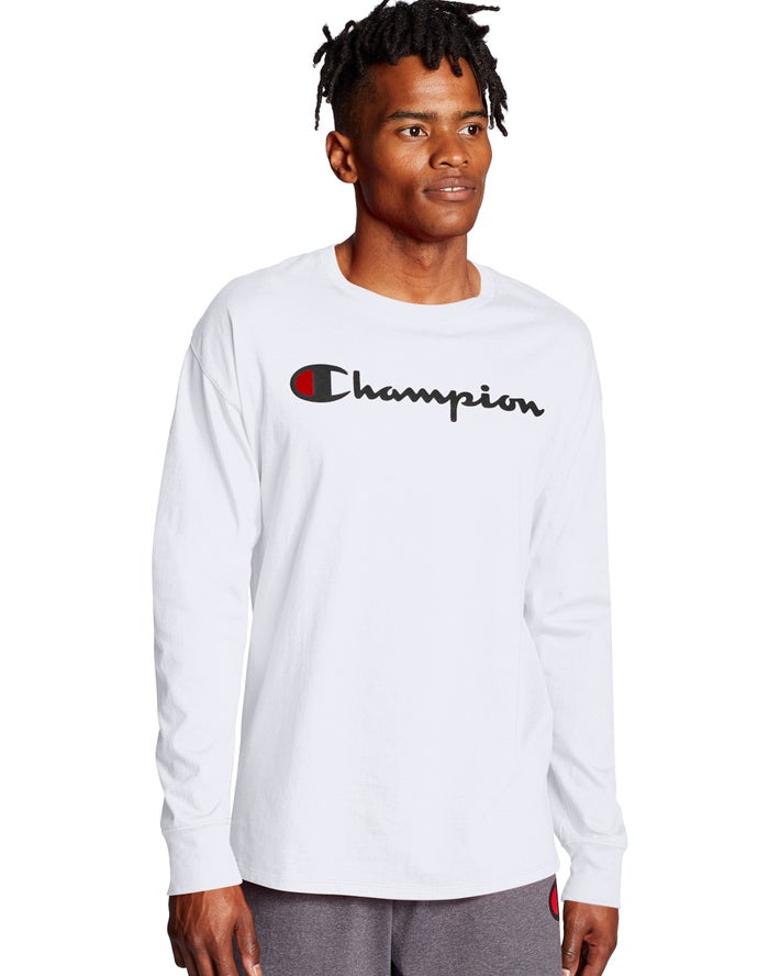 Camiseta Champion Hombre - Classic Long-Sleeve Script Logo ( Blancas ) 7649028-MR